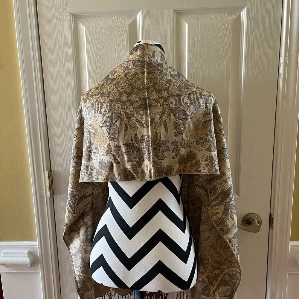 Pashmina 30%silk soft Shawl,Scarf Gold,brown with fringe length 70” with 28”